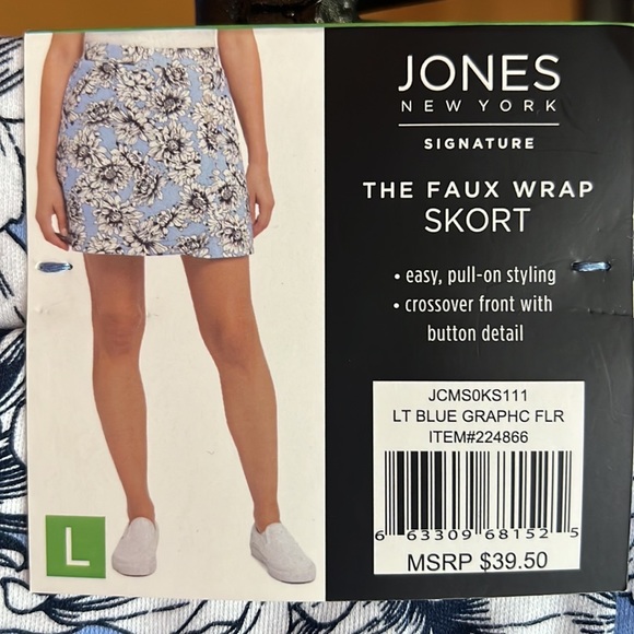JONES NEW YORK THE FAUX WRAP SKORT Light Blue Graphic Flowers - Picture 5 of 7